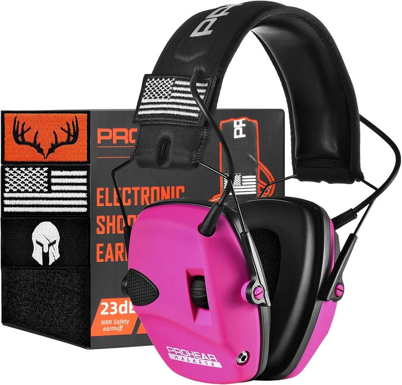 PROHEAR Electronic Ear Protection for Shooting with 4X Sound Amplification, Gun Range Hearing Protection Muffs, NRR 23dB Noise Reduction Headphones for Hunting, Pink - Image 1